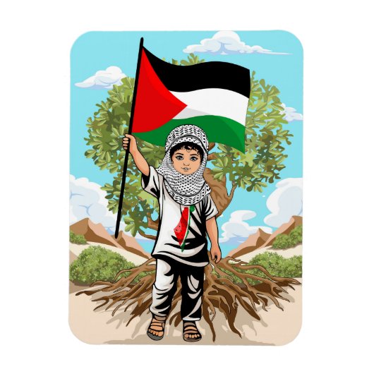Magnet Flexible Enfant avec Keffiyeh Palestine Drapeau et olivier (Vertical)
