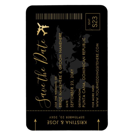 Magnet Flexible Enregistrer la date Black and Gold Destination Wed (Vertical)