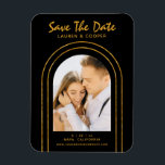 Magnet Flexible Enregistrer La Date Black Gold Style Art Déco Mari<br><div class="desc">Save The Date Black Gold Stylish Script Art Déco Mariage Magnets présente votre photo préférée dans une arche dorée sur un arrière - plan noir. Personnalisez avec votre texte en modifiant le texte dans les zones de texte fournies. Conçu pour vous par ©Evco Studio www.zazzle.com/store/evcostudio</div>