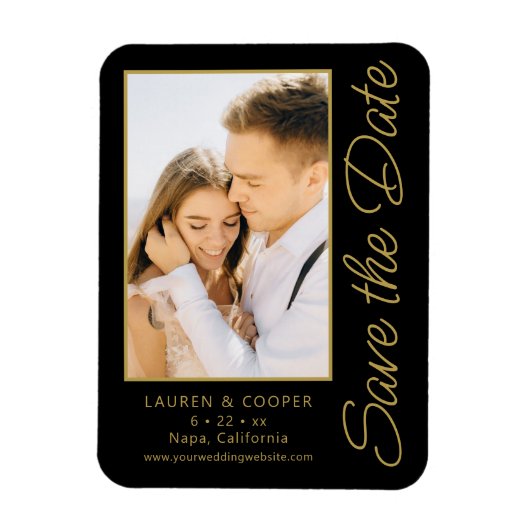 Magnet Flexible Enregistrer La Date Black Gold Style Mariage moder (Vertical)