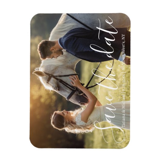 Magnet Flexible enregistrer la date blanc écriture mariage photo (Vertical)