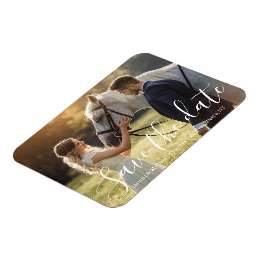 Magnet Flexible enregistrer la date blanc écriture mariage photo (Côté Gauche)