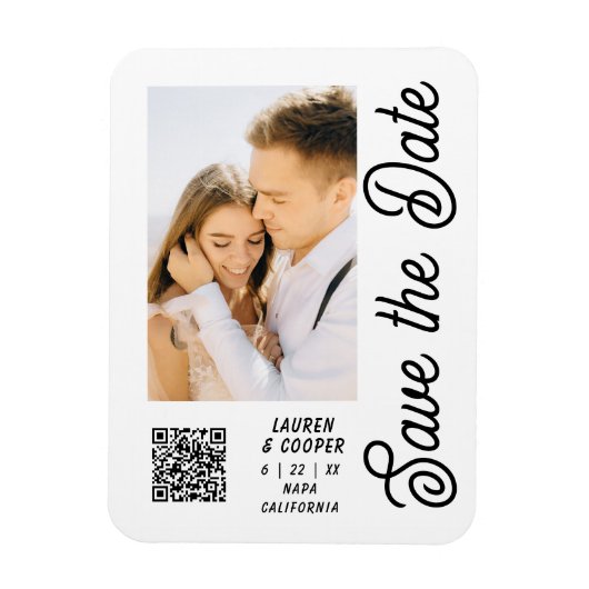 Magnet Flexible Enregistrer La Date Blanc Noir Style Mariage moder (Vertical)