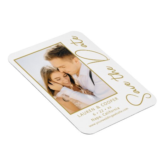 Magnet Flexible Enregistrer La Date Blanc Or Style Mariage Moderne (Côté Droit)