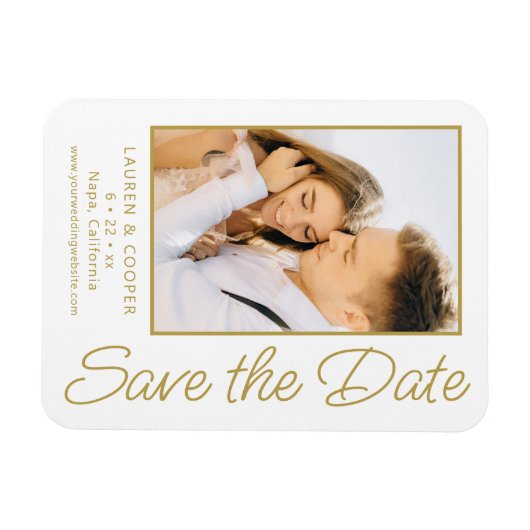 Magnet Flexible Enregistrer La Date Blanc Or Style Mariage Moderne (Horizontal)