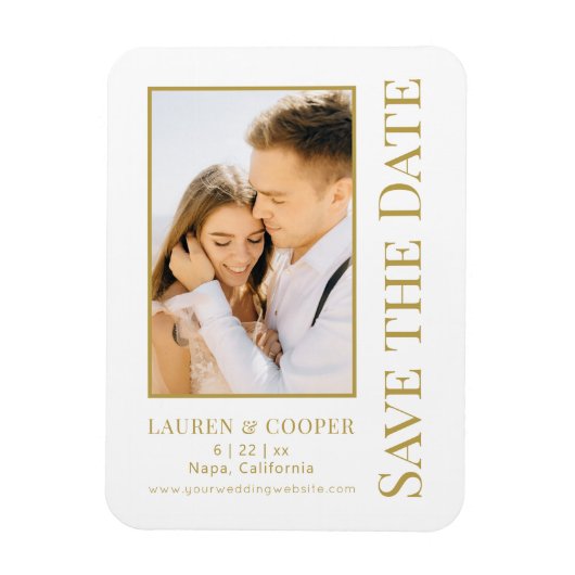 Magnet Flexible Enregistrer La Date Blanc Or Style Mariage Moderne (Vertical)