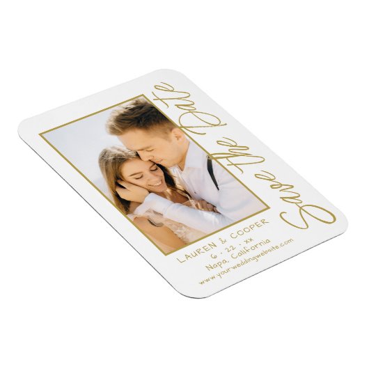 Magnet Flexible Enregistrer La Date Blanc Or Style Mariage Moderne (Côté Droit)