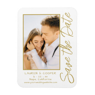 Magnet Flexible Enregistrer La Date Blanc Or Style Mariage Moderne