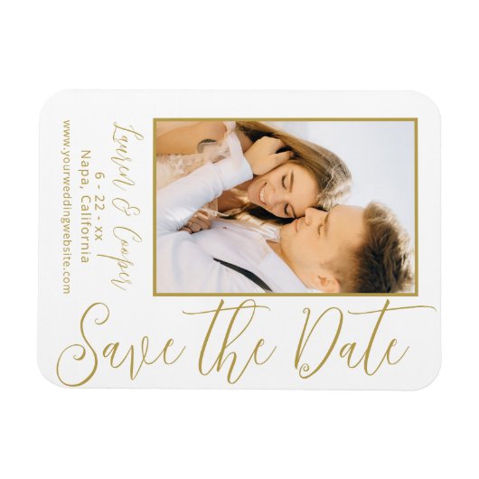 Magnet Flexible Enregistrer La Date Blanc Or Style Mariage Moderne (Horizontal)