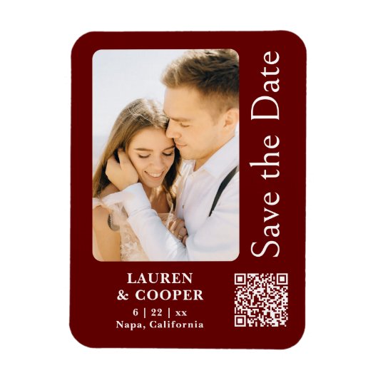 Magnet Flexible Enregistrer La Date Burgundy Rouge Design Mariage  (Vertical)