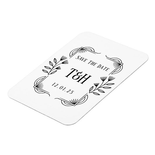 Magnet Flexible Enregistrer la date Custom Art Déco Botanical Mono (Côté Gauche)