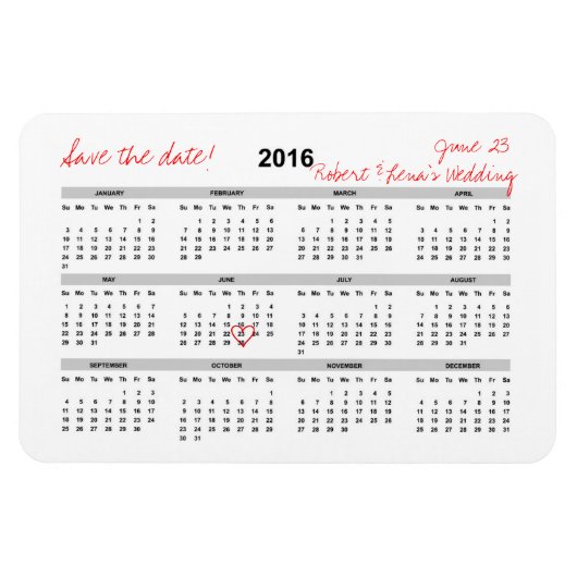 Magnet Flexible Enregistrer la date de l'aimant Calendrier annuel  (Horizontal)