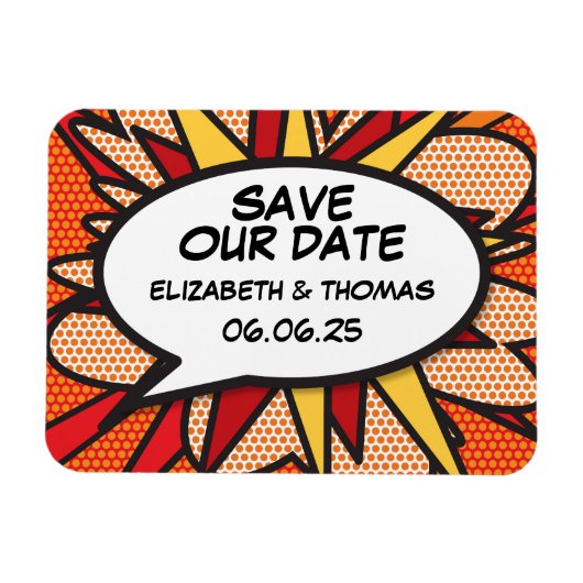 Magnet Flexible Enregistrer la date Discours Bubble Fun Retro Comi (Horizontal)