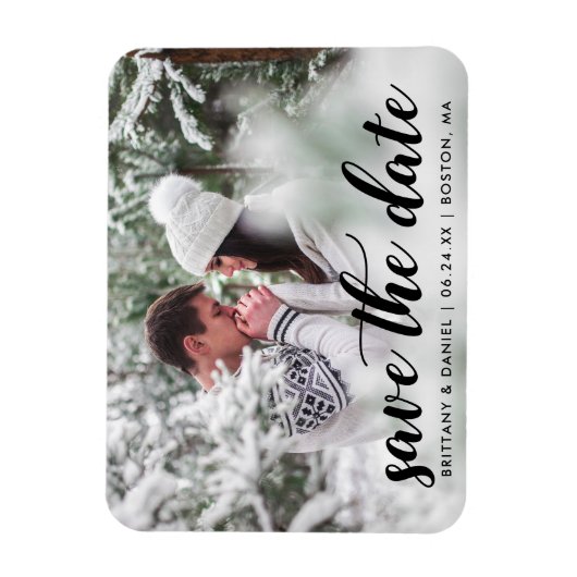 Magnet Flexible Enregistrer La Date Fiançailles Photo Modern Scrip (Vertical)