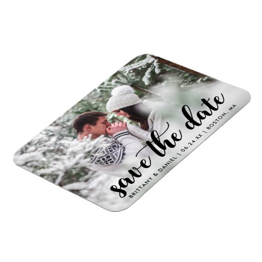 Magnet Flexible Enregistrer La Date Fiançailles Photo Modern Scrip (Côté Gauche)