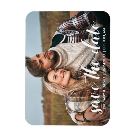 Magnet Flexible Enregistrer La Date Fiançailles Photo Script Moder (Vertical)