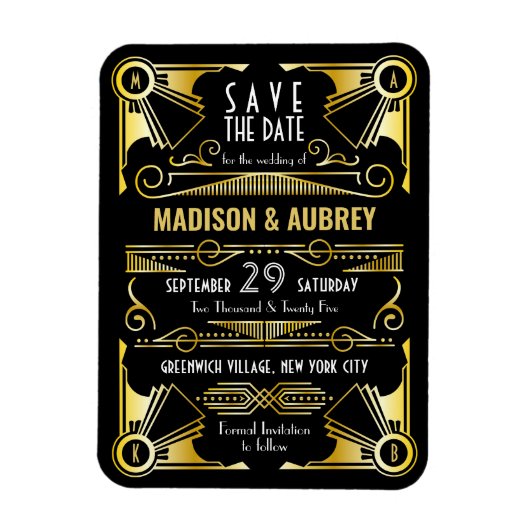 Magnet Flexible Enregistrer la date Gatsby Mariage Art Déco Gold N (Vertical)