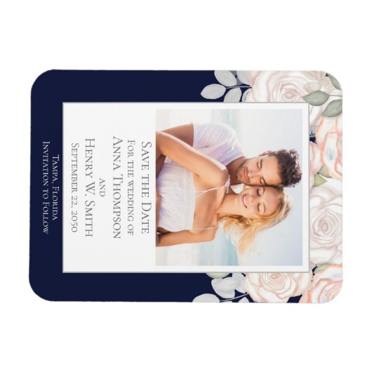 Magnet Flexible Enregistrer la date Mariage Elegant Modern Navy Bl (Horizontal)
