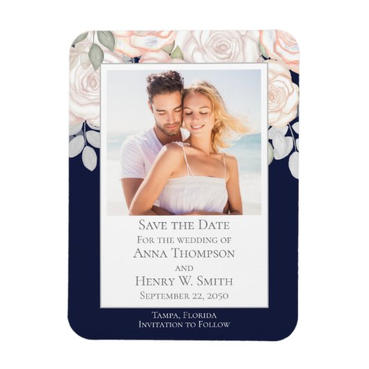 Magnet Flexible Enregistrer la date Mariage Elegant Modern Navy Bl (Vertical)