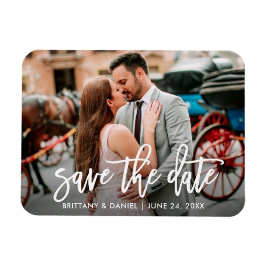 Magnet Flexible Enregistrer La Date Moderne Brosse Script Couple P (Horizontal)