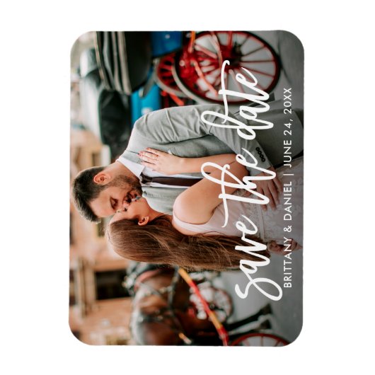 Magnet Flexible Enregistrer La Date Moderne Brosse Script Couple P (Vertical)