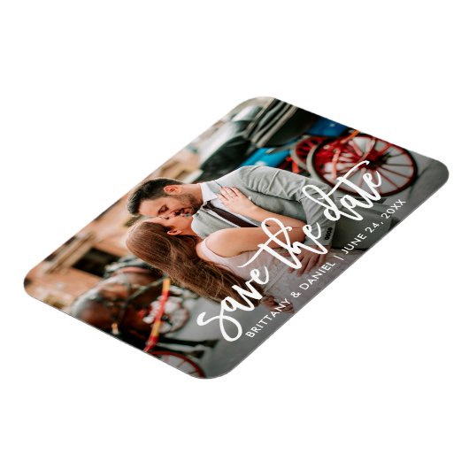 Magnet Flexible Enregistrer La Date Moderne Brosse Script Couple P (Côté Gauche)