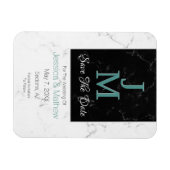 Magnet Flexible Enregistrer La Date, Monogramme Marbre Blanc & Noi (Horizontal)