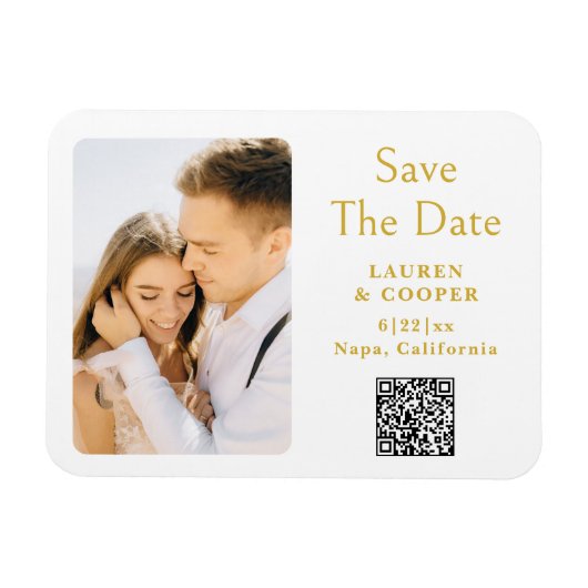 Magnet Flexible Enregistrer La Date Or Blanc Style Design Mariage (Horizontal)