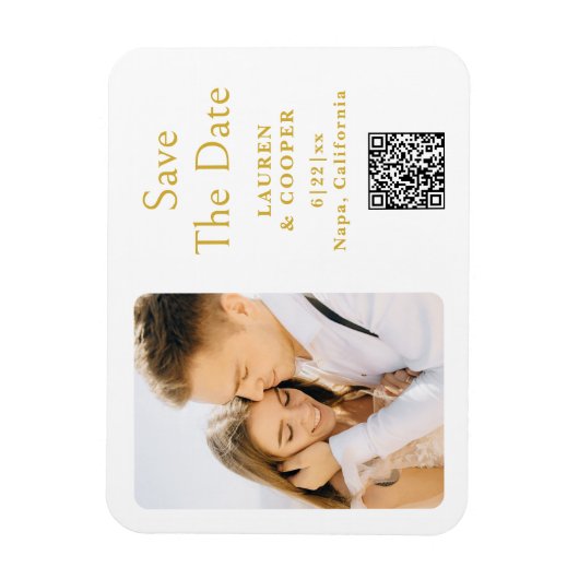 Magnet Flexible Enregistrer La Date Or Blanc Style Design Mariage  (Vertical)