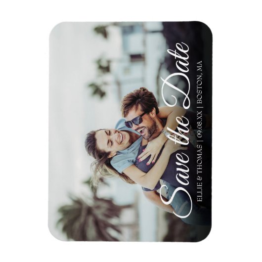 Magnet Flexible Enregistrer la date Photo Elegant Script Simple (Vertical)