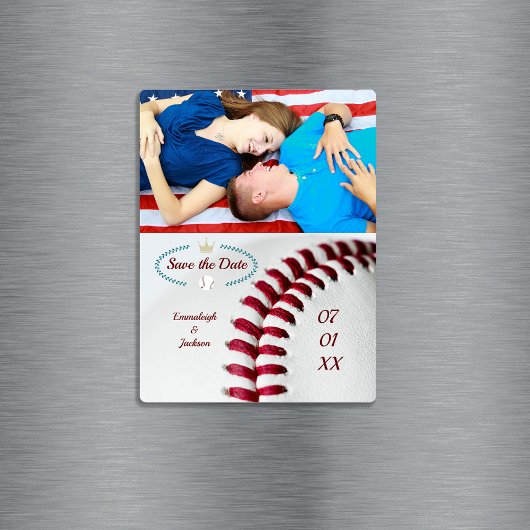 Magnet Flexible Enregistrer La Date Photo Mariage Baseball Thème