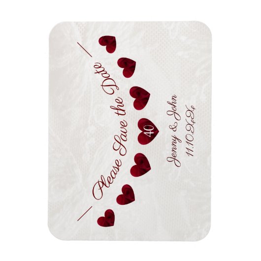 Magnet Flexible Enregistrer la date ruby 40e anniversaire mariage (Vertical)