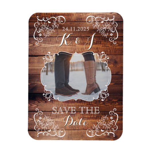 Magnet Flexible Enregistrer la date Rustic Woodland Mariage Photo  (Vertical)