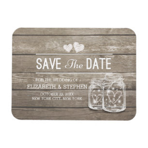 Magnet Flexible Enregistrer La Date Rustique Bois Mason Jar Éclair
