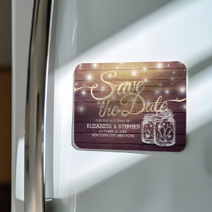 Magnet Flexible Enregistrer La Date Rustique Bois Mason Jar Éclair