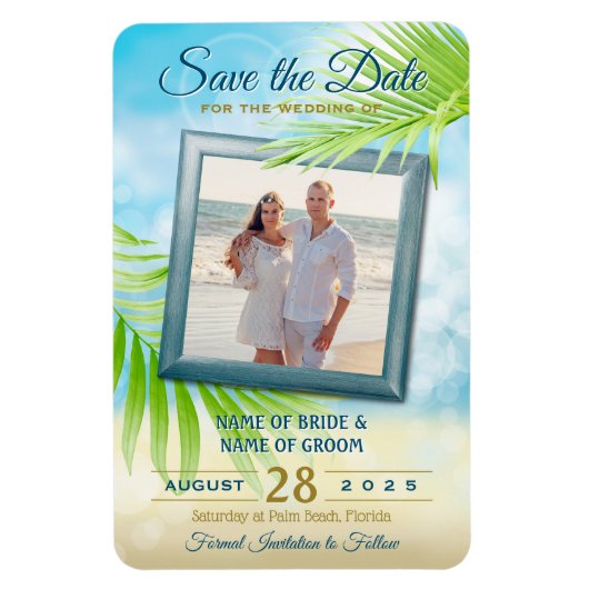 Magnet Flexible Enregistrer la date Votre photo Plage Mariage Palm (Vertical)