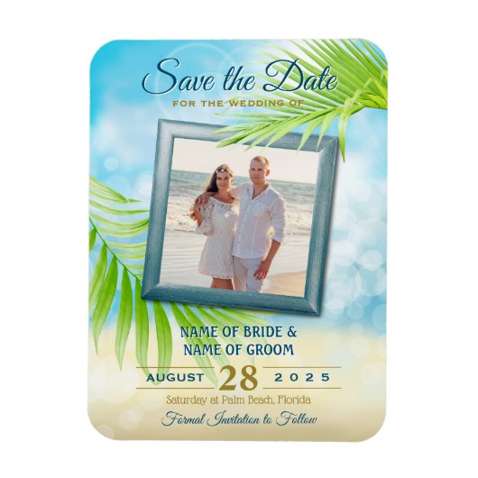 Magnet Flexible Enregistrer la date Votre photo Plage Mariage Palm (Vertical)