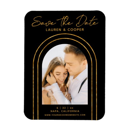 Magnet Flexible Enregistrer La Date White Gold Style Art Déco Mari (Vertical)