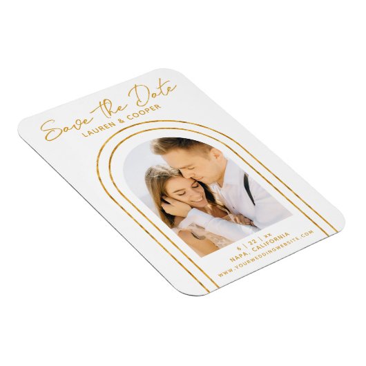 Magnet Flexible Enregistrer La Date White Gold Style Art Déco Mari (Côté Droit)