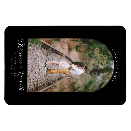 Magnet Flexible Enregistrer notre date Noir et Blanc avec Arch Pho (Horizontal)