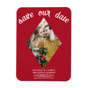 Magnet Flexible Enregistrez la date de mariage photo diamant rouge