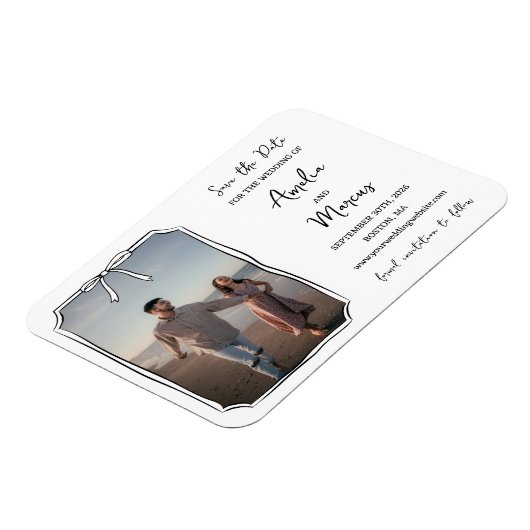Magnet Flexible Éternel noir & blanc Chic Bow Enregistrer la date (Côté Gauche)