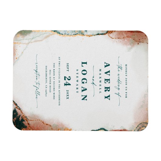 Magnet Flexible Ethereal Dark Teal & Copper Wedding Invite (Horizontal)