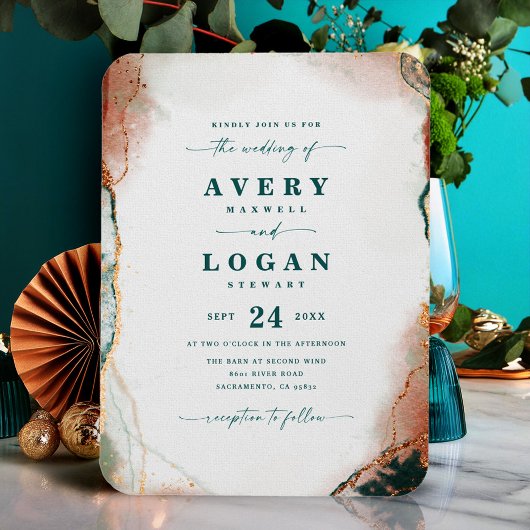 Magnet Flexible Ethereal Dark Teal & Copper Wedding Invite