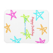 Magnet Flexible Etoiles colorées heureux anniversaire ajouter nom (Horizontal)