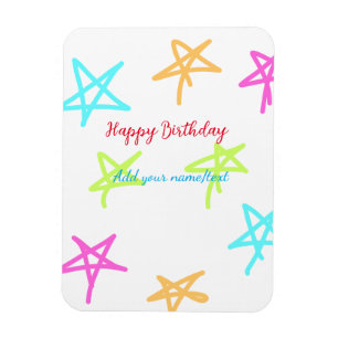 Magnet Flexible Etoiles colorées heureux anniversaire ajouter nom 