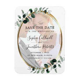 Magnet Flexible Eucalyptus Gold Photo Wedding Enregistrer la date