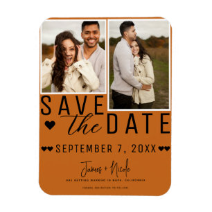 Magnet Flexible Événement Mariage Photo Save the Date 2 Orange Épi