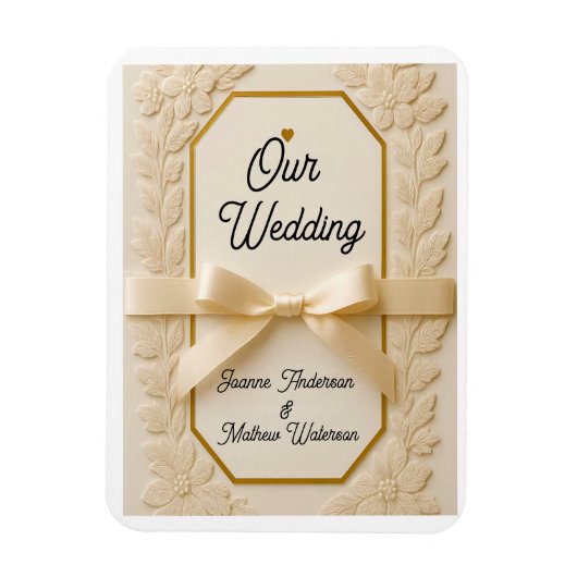 Magnet Flexible Faire invitation de mariage crème et or (Vertical)