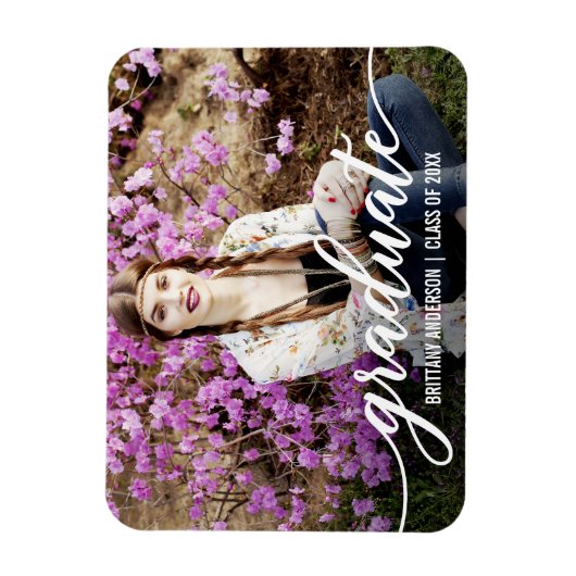 Magnet Flexible Faire-part de graduation de script moderne avec ph (Vertical)